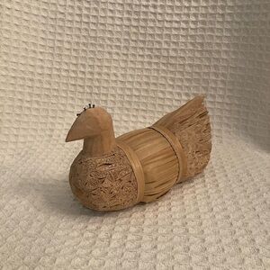 Vintage Handmade Folk Art Wood & Dried Reeds Hen/Bird